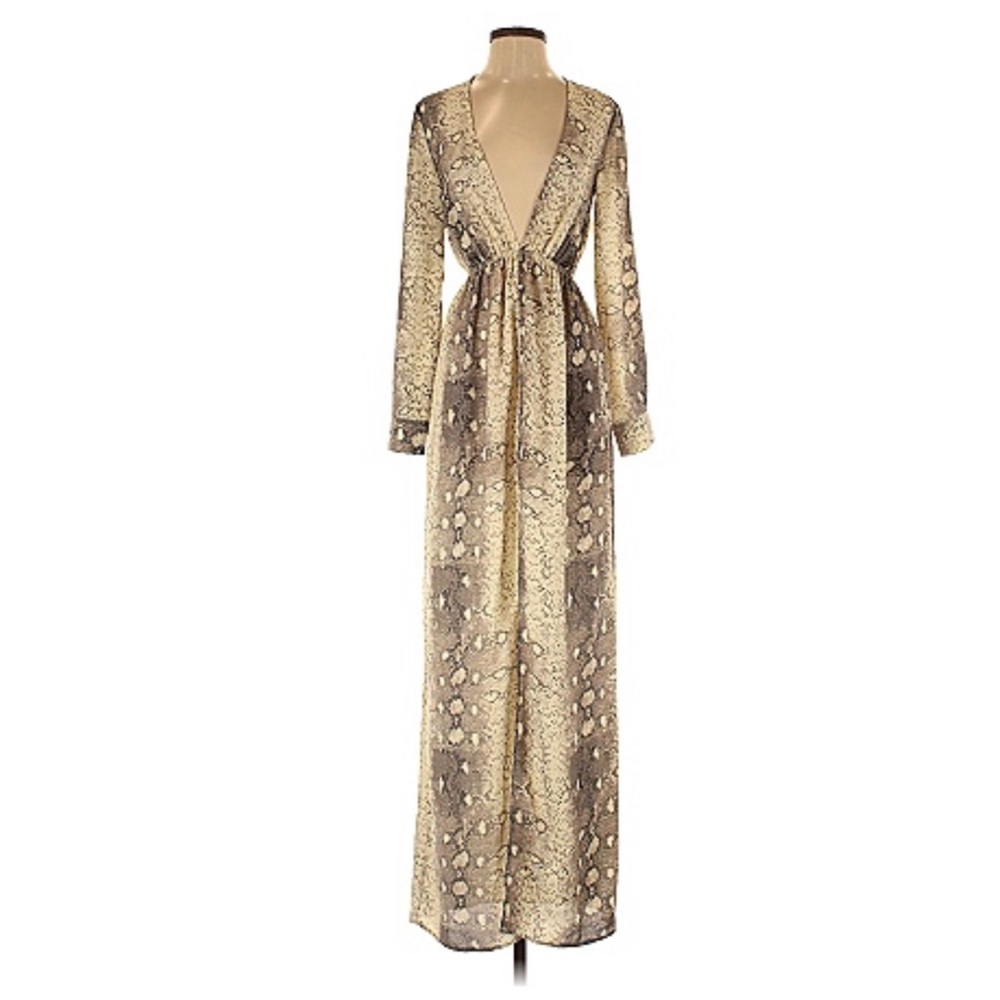 Snake print maxi long sleeve slit dress US SZ 8